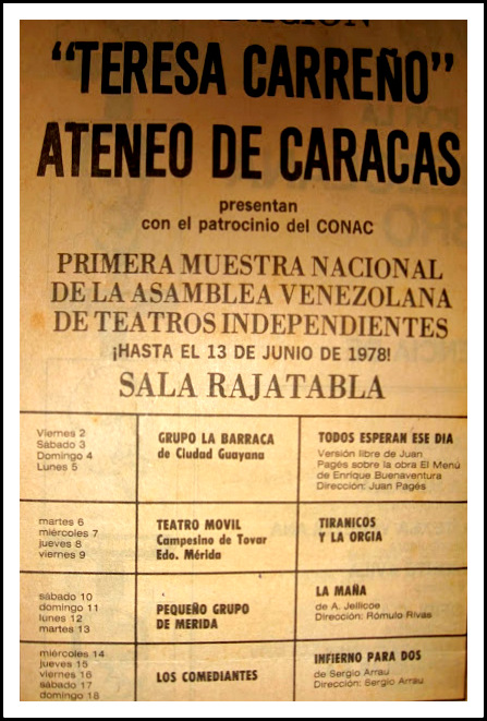 PRIMERA MUESTRA NACIONAL DE LA ASAMBLEA VENEZOLANA DE TEATROS INDEPENDIENTES: Caracas, 1978