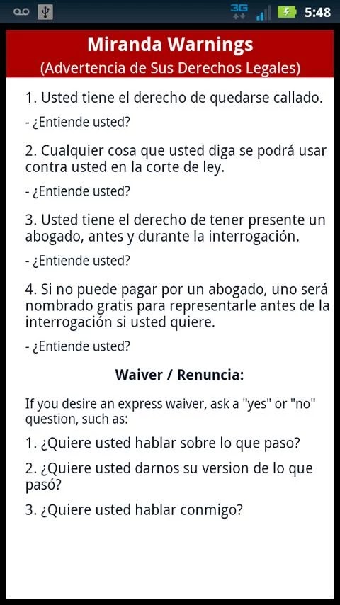 Miranda Rights in Spanish