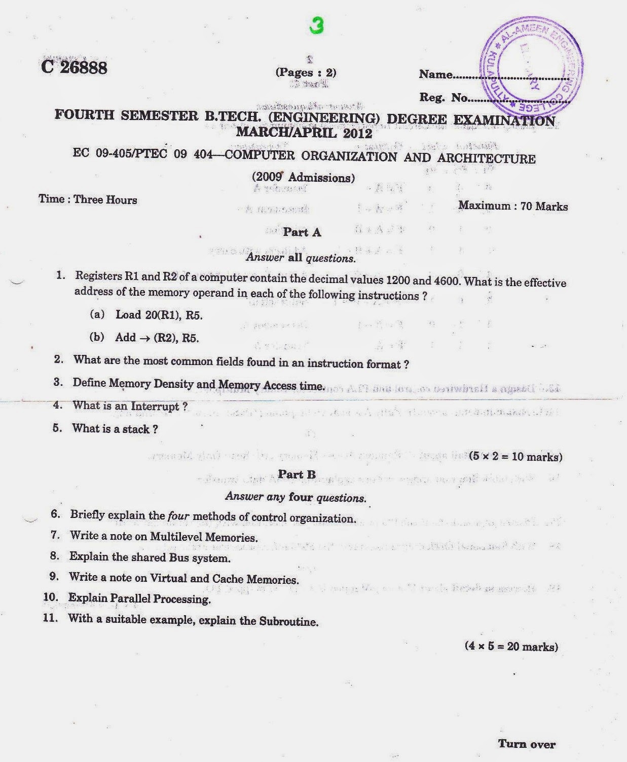 CALICUT UNIVERSITY UPDATES: 4th Semester B Tech ECE Question papers