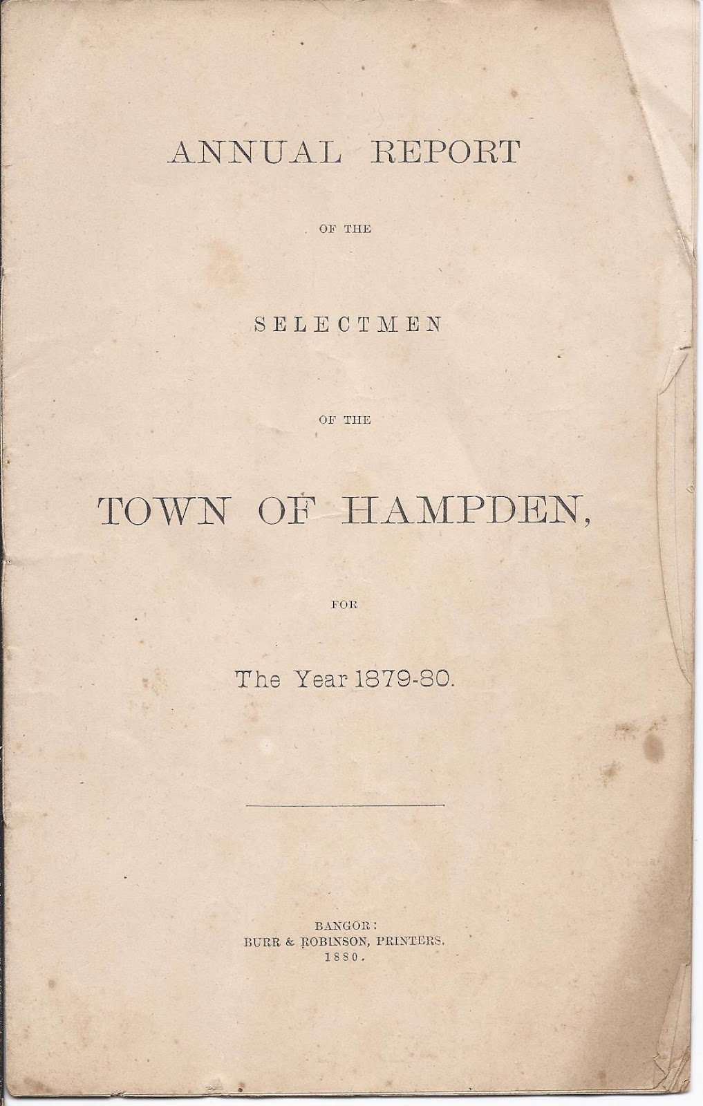 Heirlooms Reunited 187980 Annual Report of Hampden, Maine