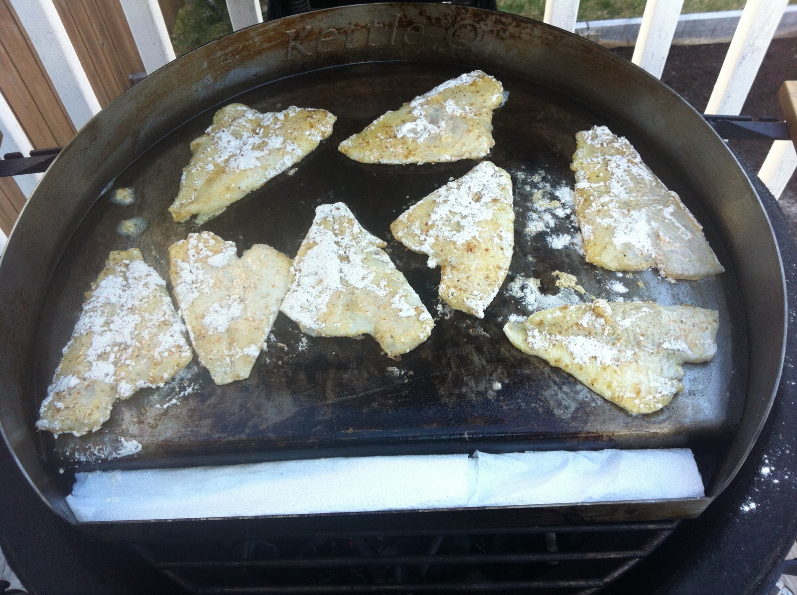HRM CREATIVE BBQ Battered Sole fillets cook on the BBQ using the KettleQ griddle!