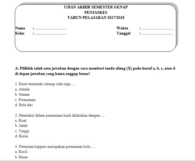 Soal Pelajaran Kelas 5 Semester 2