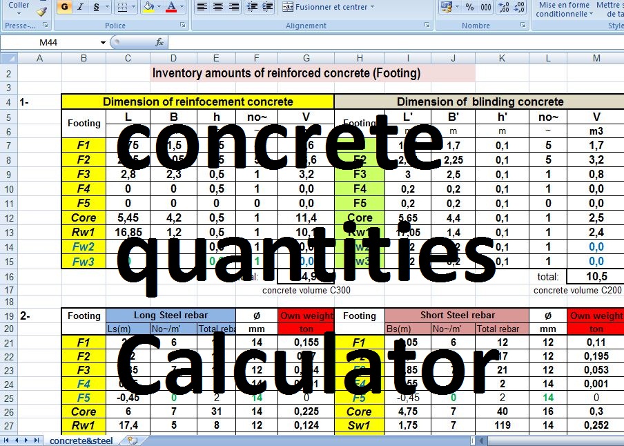 concrete quantities calculator per m3 - Civil engineering program