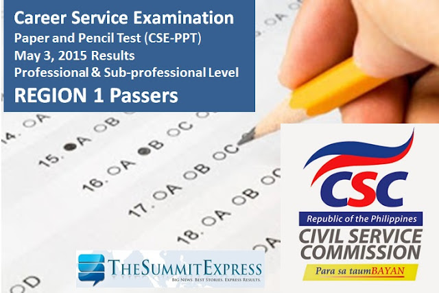 Region 1 Passers: May 2015 Civil service exam (CSE-PPT) results