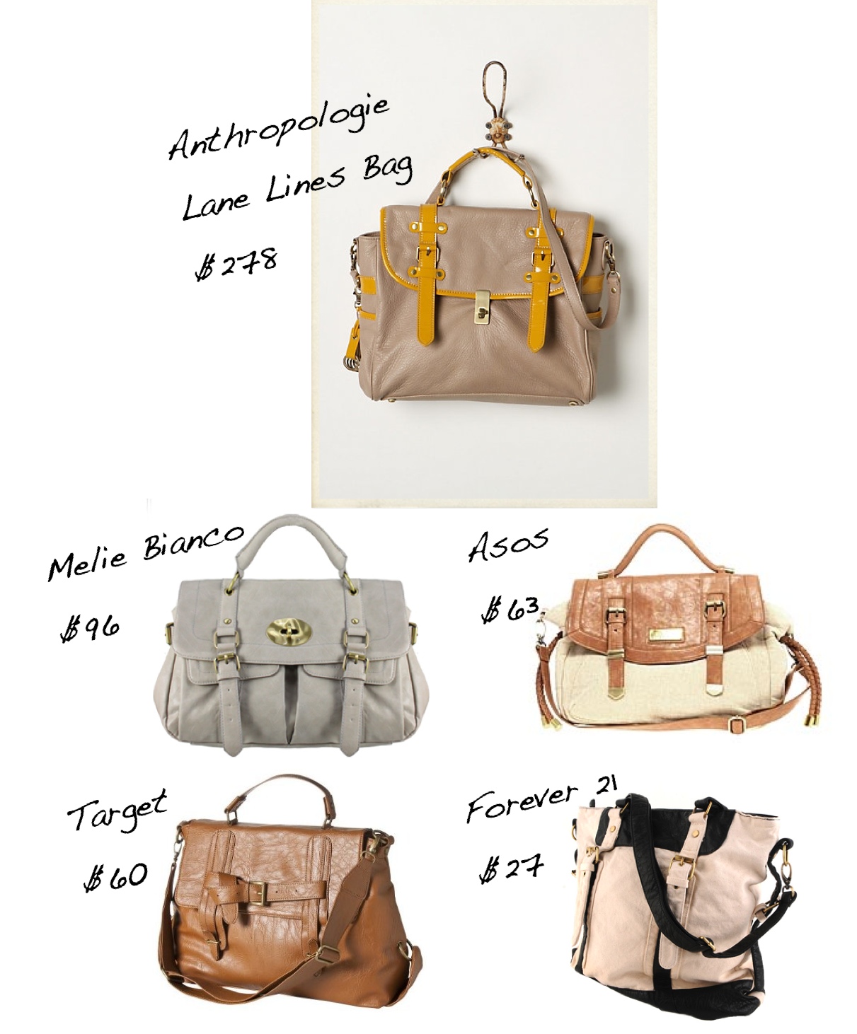 Anthro bag , Melie Bianco bag , Asos bag , Forever 21 bag , Target bag
