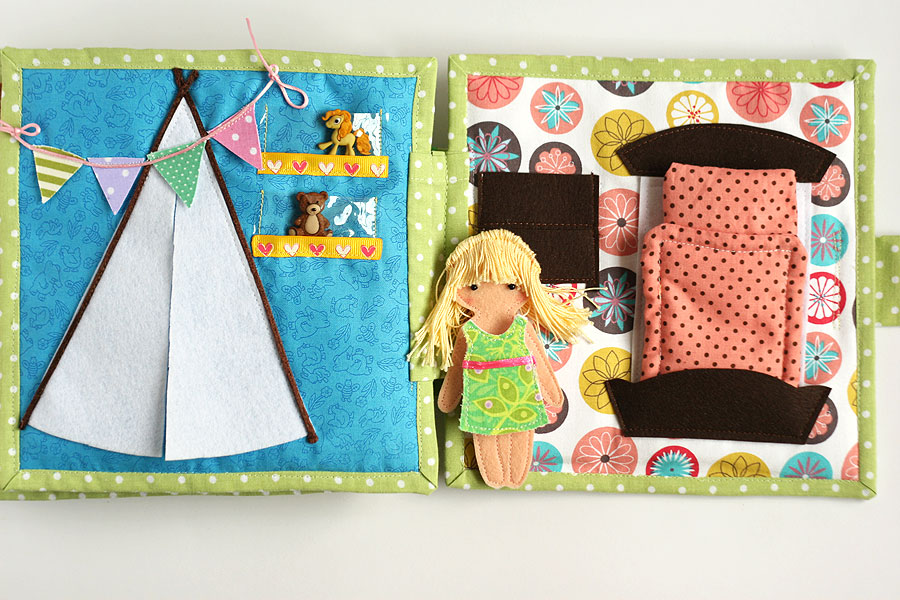 Quiet busy dollhouse book with felt doll for pretend play, TomToy handmade, развивающая книжка, кукольный домик