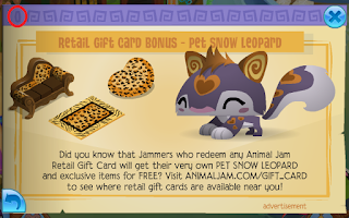 A screenshot of the Jamaa Journal showing the pet snow leopard and themed items you receive when you become a member.