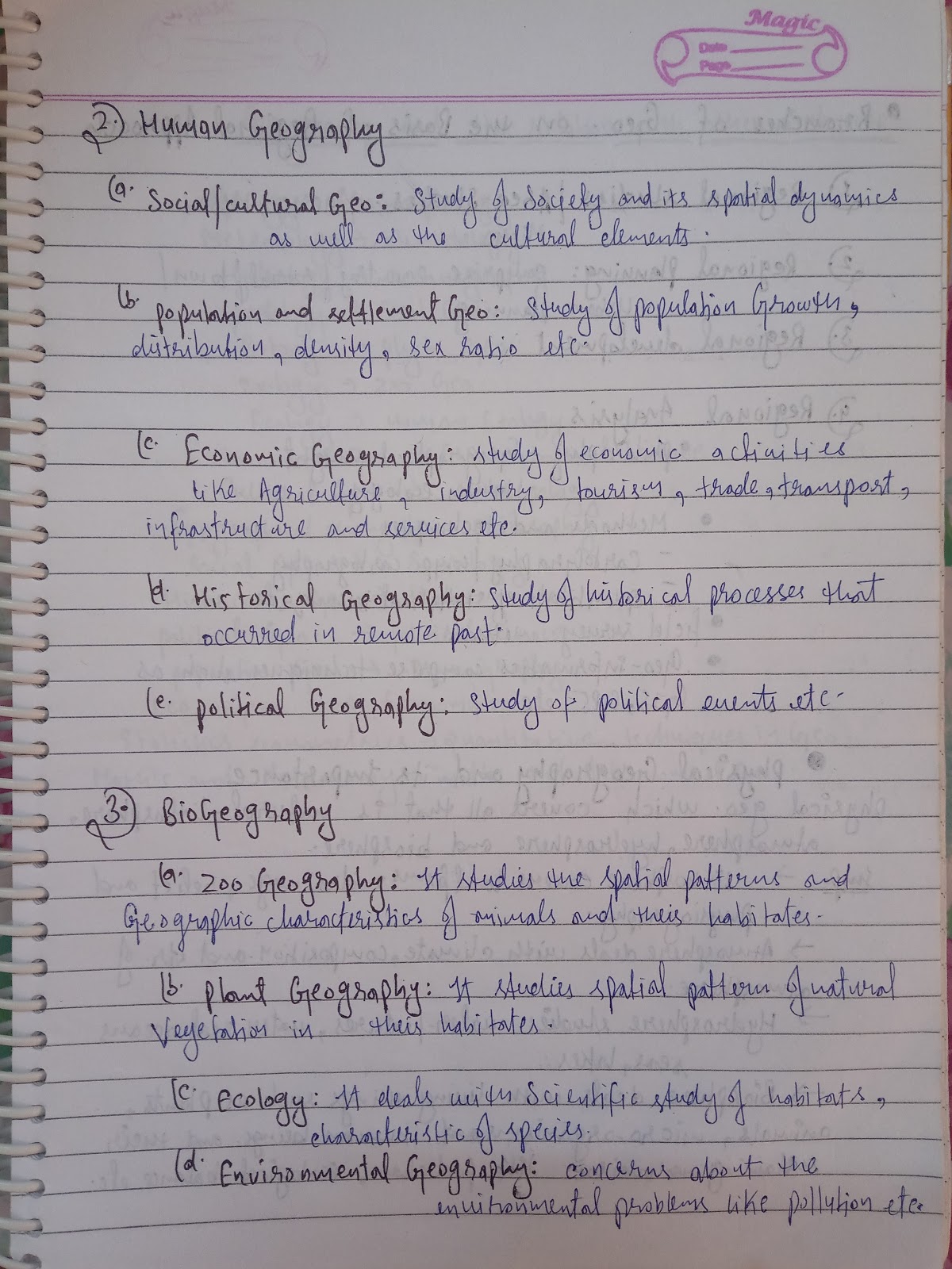 Handwritten Notes of GEOGRAPHY AS A DISCIPLINE Geography class 11th