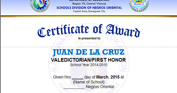 valedictorian certificate