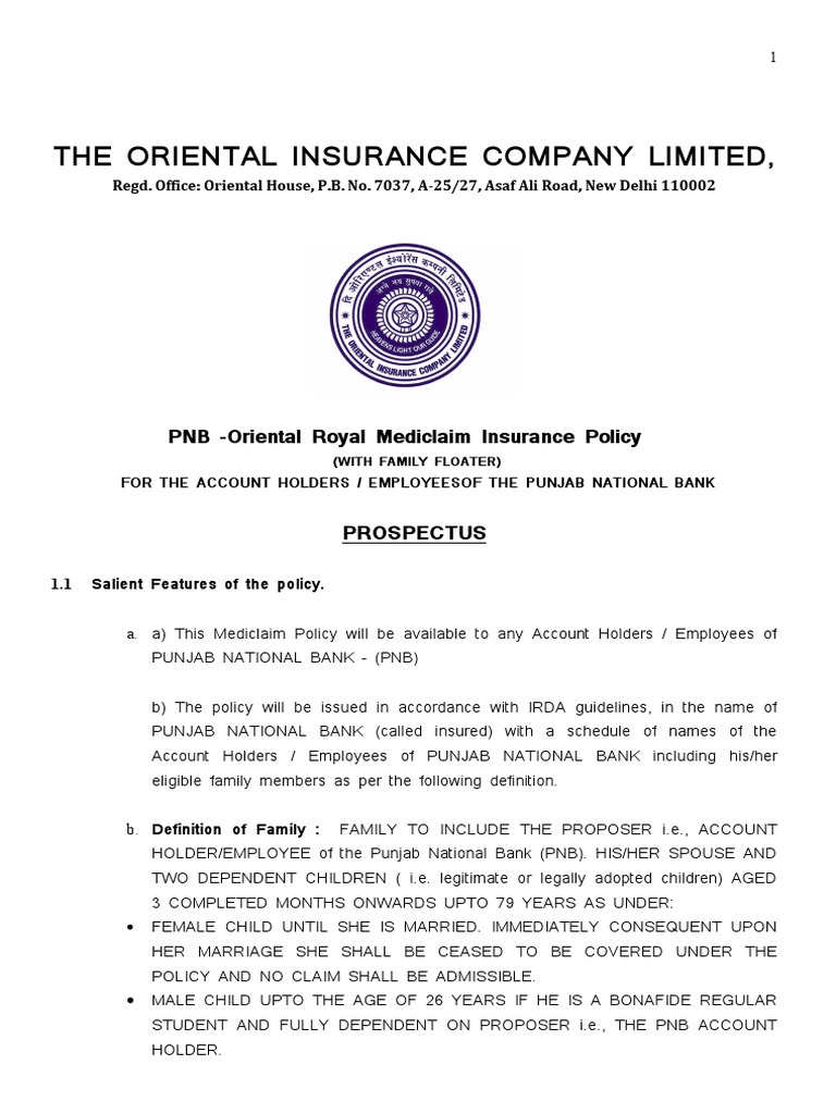 pnb oriental royal mediclaim policy Scribd india
