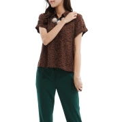 Mixxo Brown Short-sleeved blouse collar roll