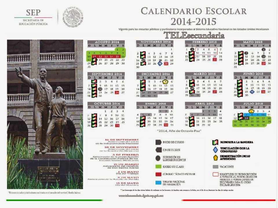 Calendario Escolar 2014 - 2015 TELESECUNDARIAS