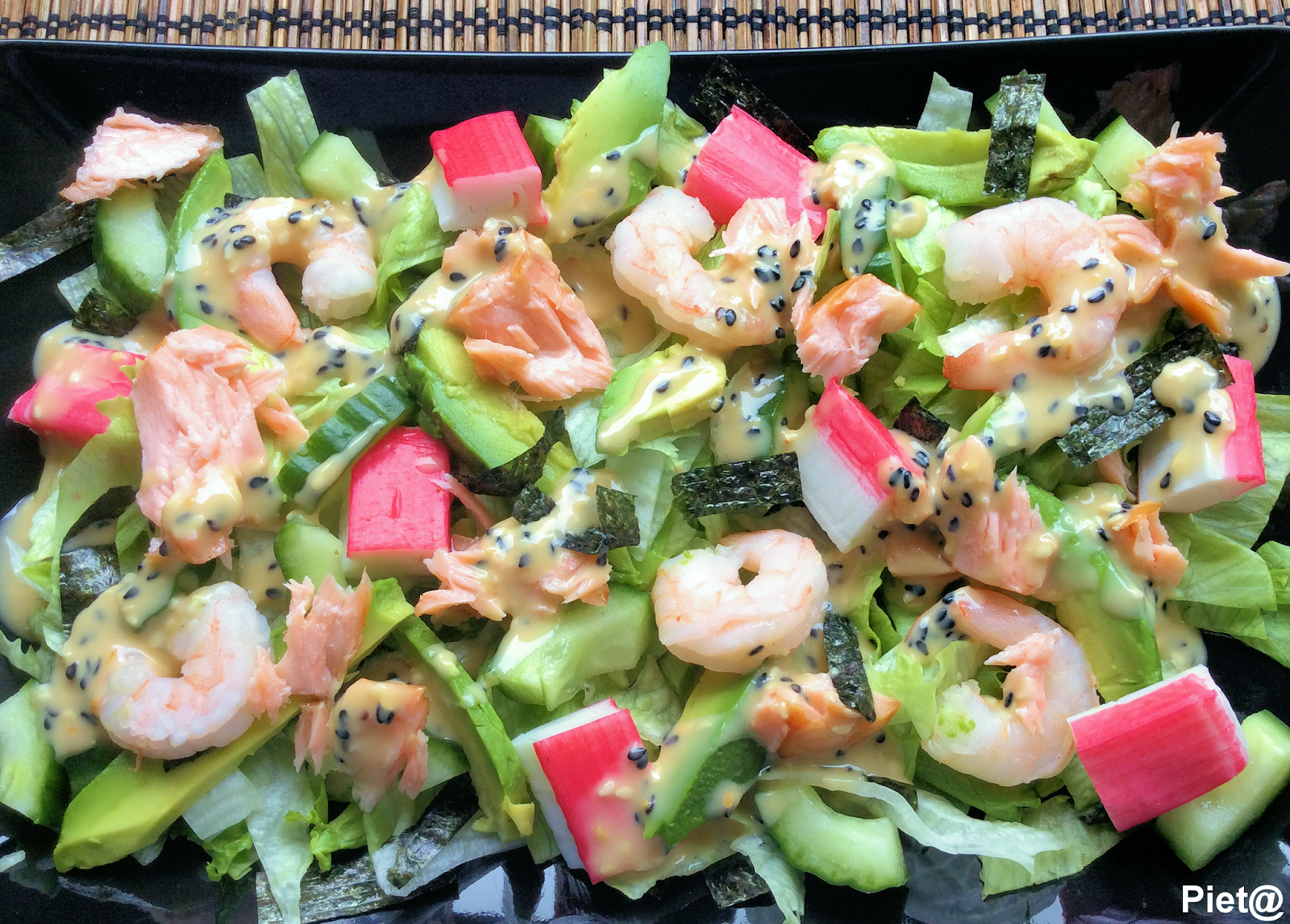 Pieta's hapjes Sushi salade met romige Japanse sesamzaad dressing