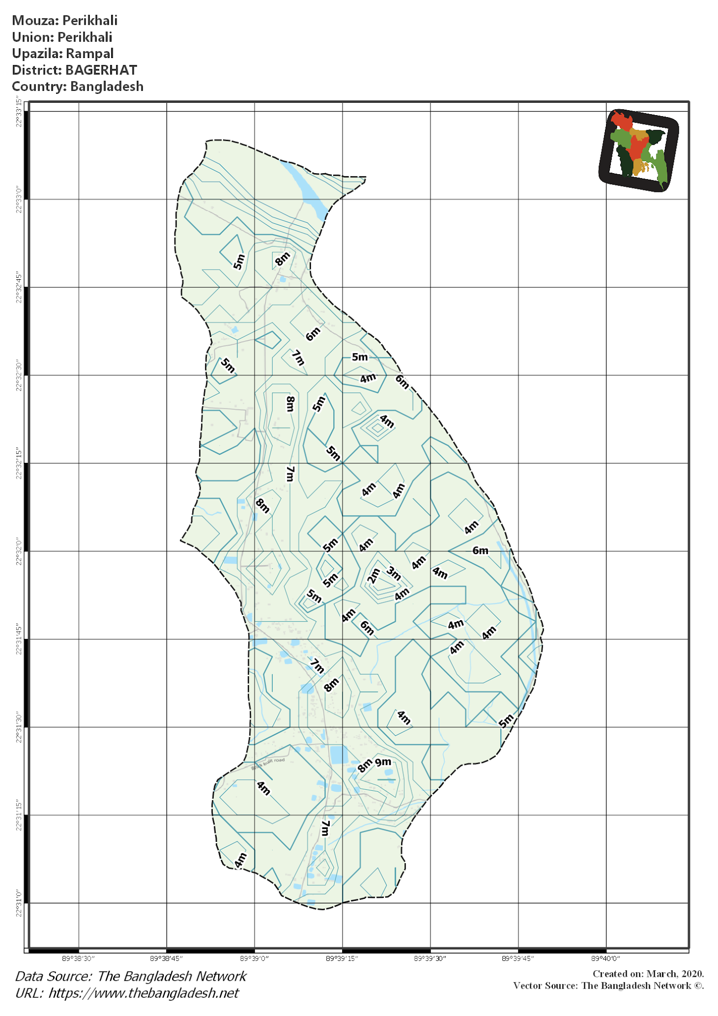Map of Perikhali Mouza of Rampal Upazila, BAGERHAT, Bangladesh.