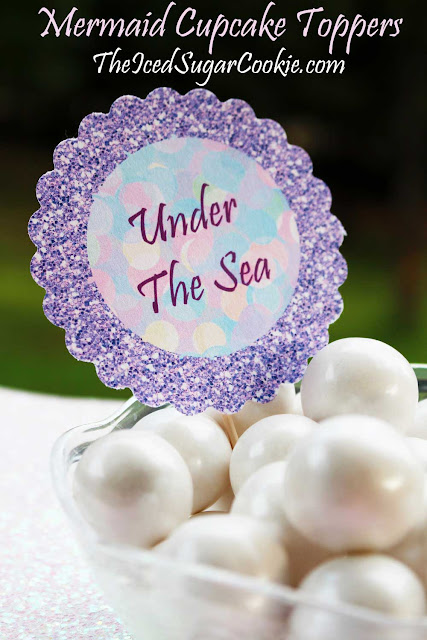 DIY Mermaid Under The Sea Birthday Party Printables-Food Label Tent Cards, Cupcake Toppers, Flag Garland Hanging Banner-Purple Glitter Digital Download Template-Seahorse, Jellyfish, Hermit Crab Chocolate Sea Shells, Fish Eggs, Ocean Waves, Mermaid Sandwiches How many Pearls, Take A Guess, Guess How Many Seashells, How Many?