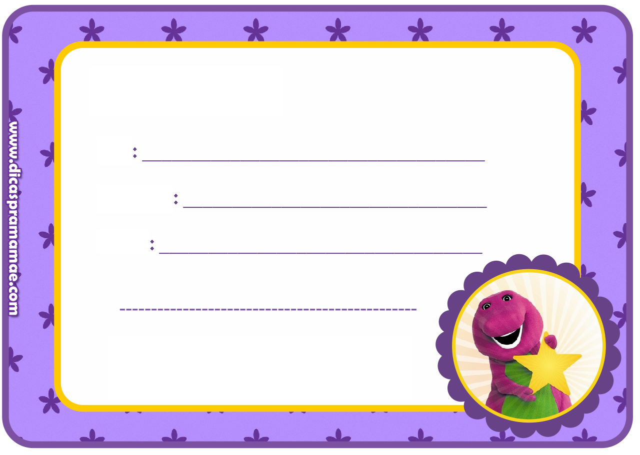 Barney Party  Free Printable Invitations, Labels or Cards.
