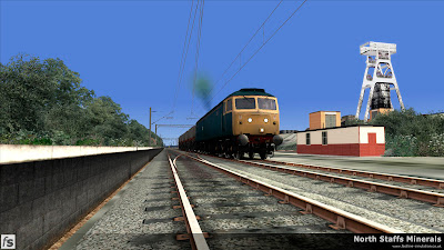 Fastline Simulation - North Staffs Minerals: Trentham Colliery. A Class 47 hauled southbound MGR departs Trentham Colliery.