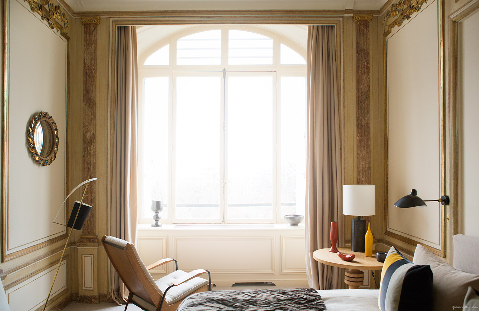 mid century modern, parisian apartment, interior design, art 