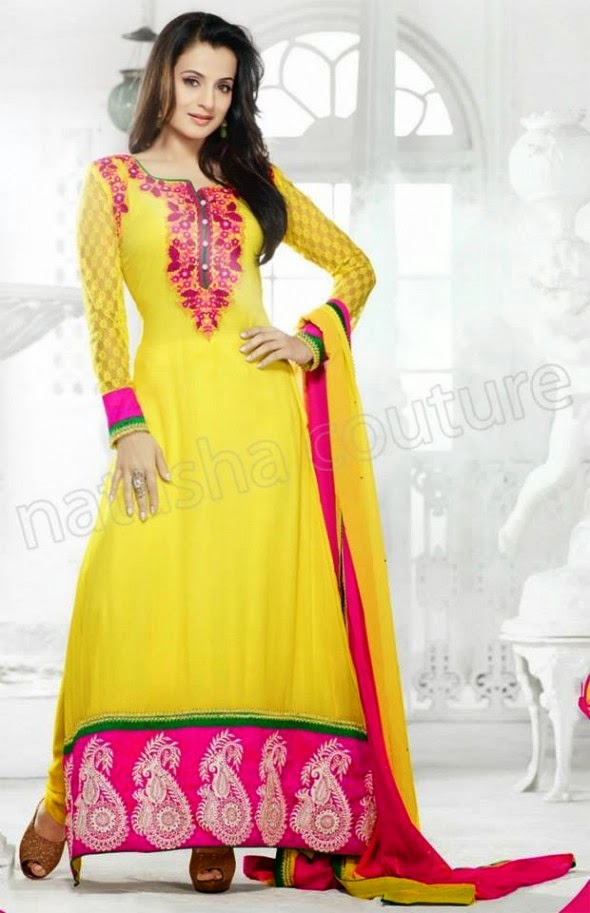 Latest And Stylish Churidar Suits With Amisha Patel From Summer 2014 By Natasha Couture 