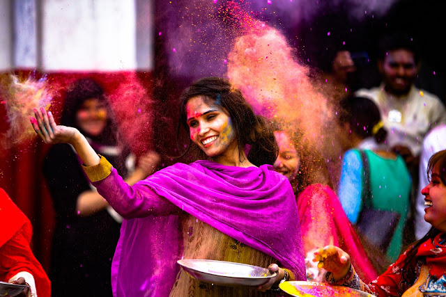 Holi Festival India, Woman with Paint Powder