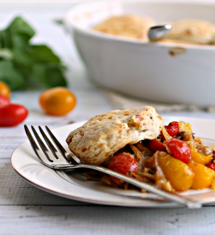 Savory Tomato Cobbler with Gorgonzola Biscuits