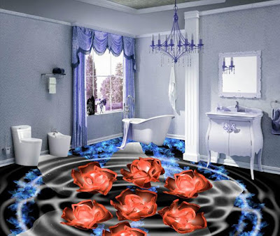 Artistic 3d floor for bathroom with flowers dancing in the water of light Artistic 3d floor for bathroom with flowers dancing in the water of light