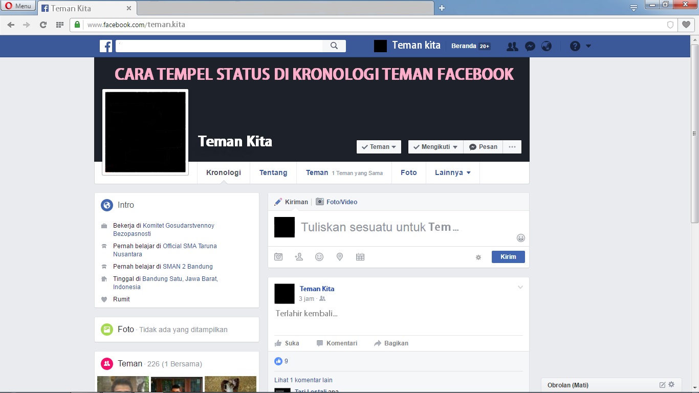 Cara Menulis Status Atau Mengirim Foto Di Kronologi Teman