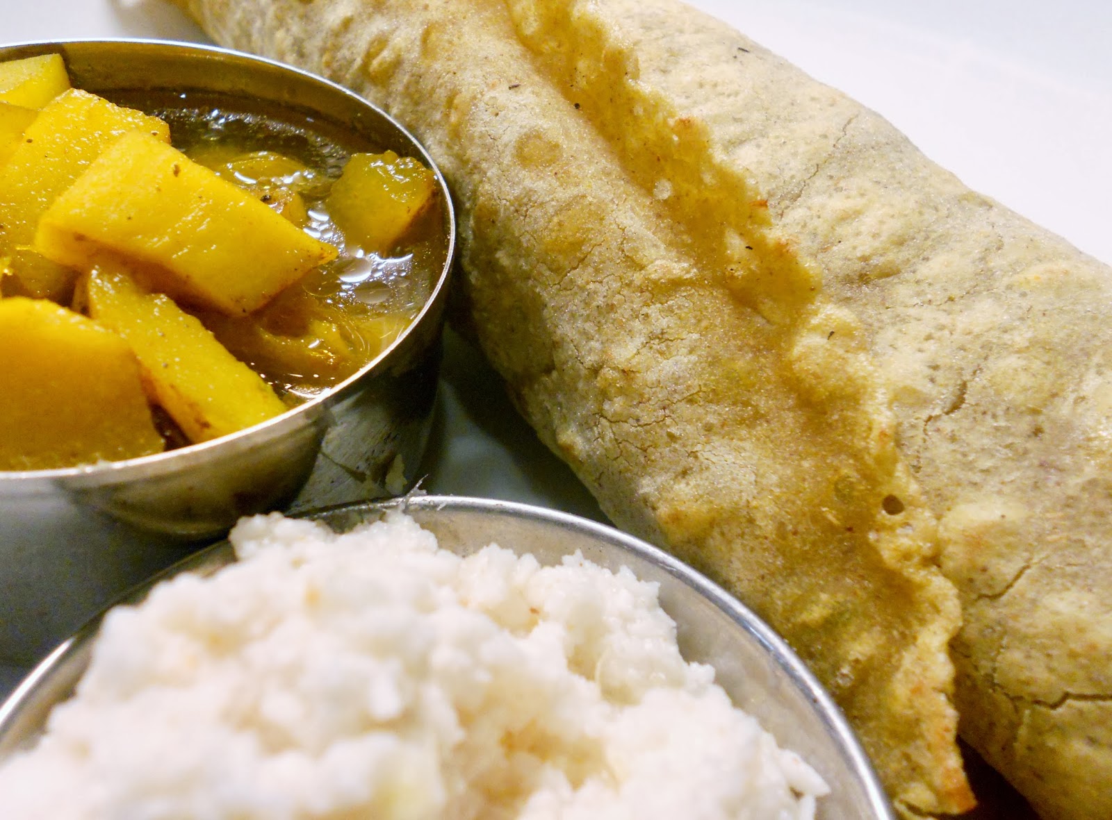 Ekadasi Dosa with Coconut Chutney and Potato Sambar vegan, gluten free