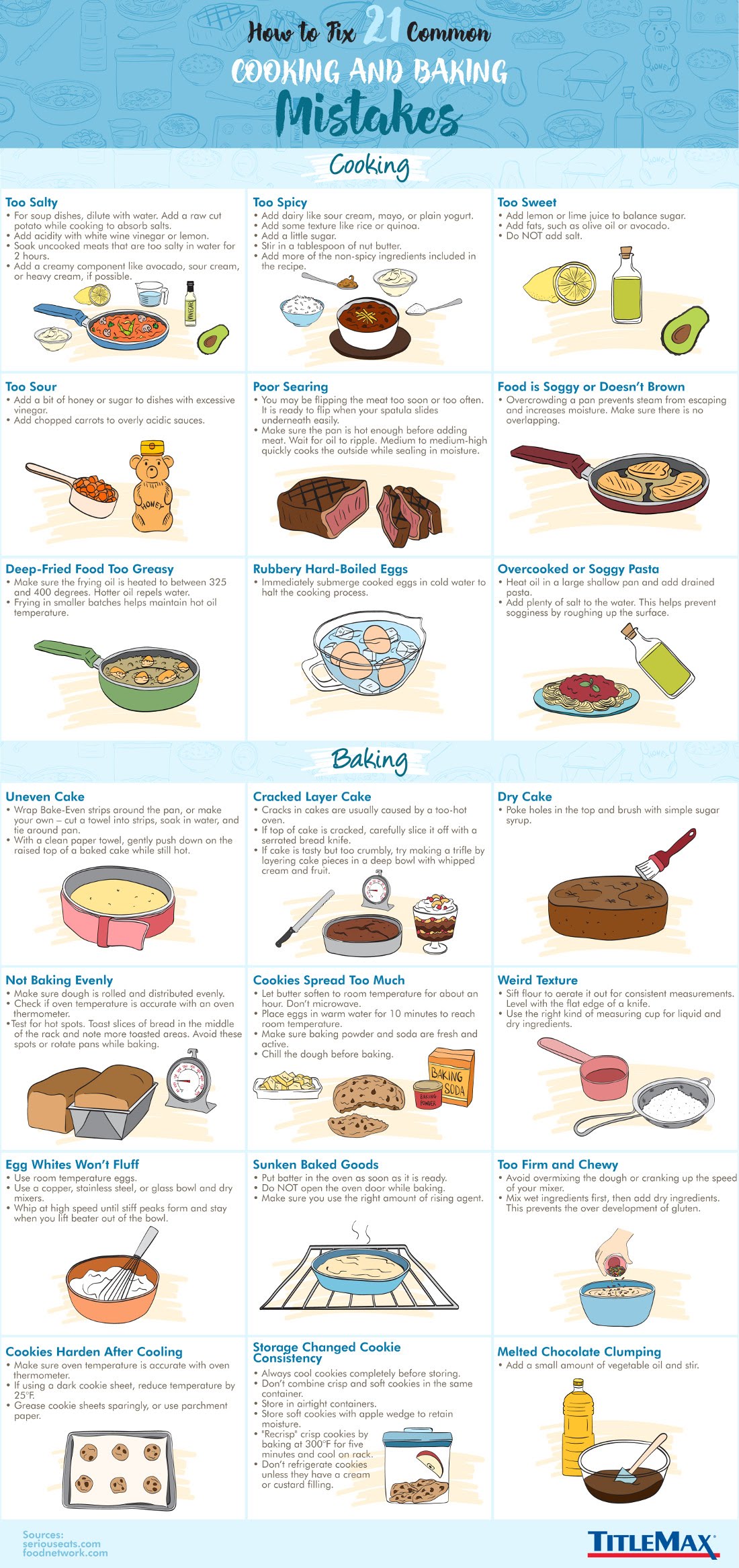 How To Fix 21 Common Cooking And Baking Mistakes #Infographic #HowTo #Cooking #Baking #Food How To Fix 21 Common Cooking And Baking Mistakes