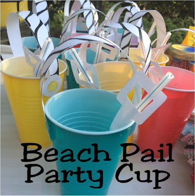 Easily and quickly make cute sand pail bucket cups for your beach party.  Using these free printables and DIY directions, you and your beach party guests will be on the beach sipping your favorite drink in no time at all.