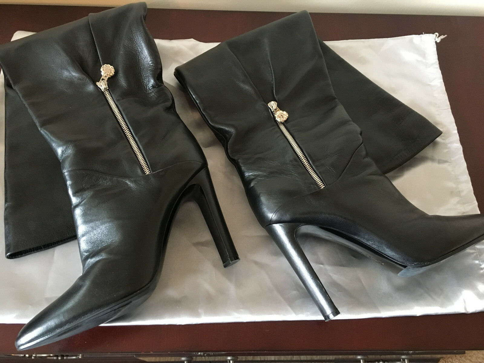 eBay Leather: An unusual style of Casadei black leather OTK boots
