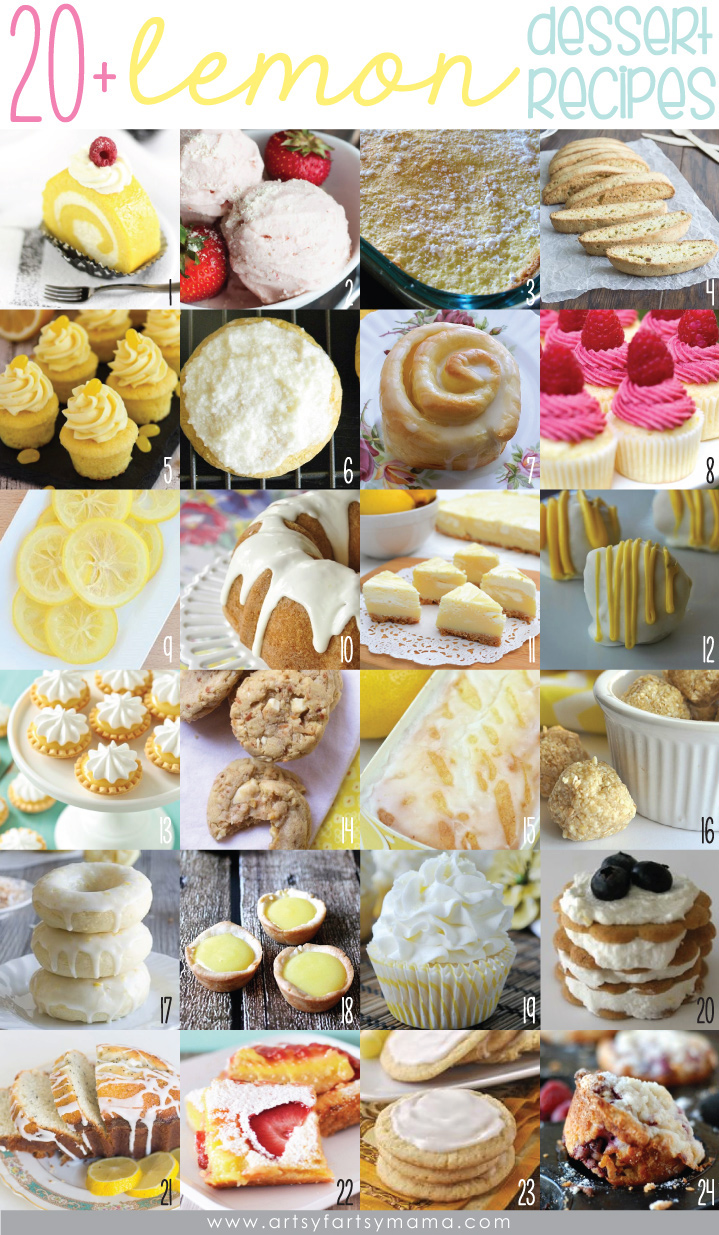 20+ Lemon Dessert Recipes at artsyfartsymama.com #lemon #dessert #recipes