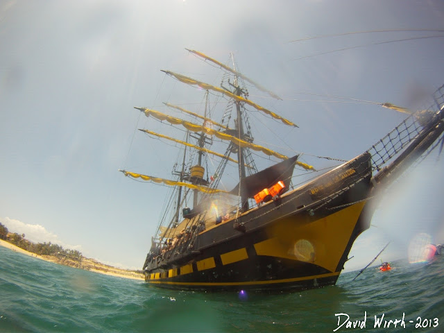 pirate ship, snorkel tour, fish, swim, jump, plank