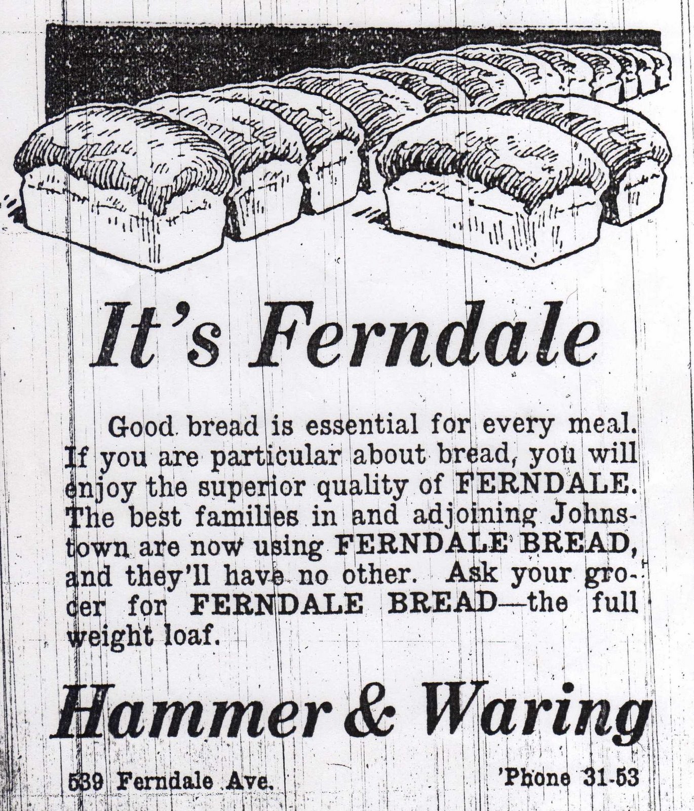 Vintage Johnstown Ferndale Bread