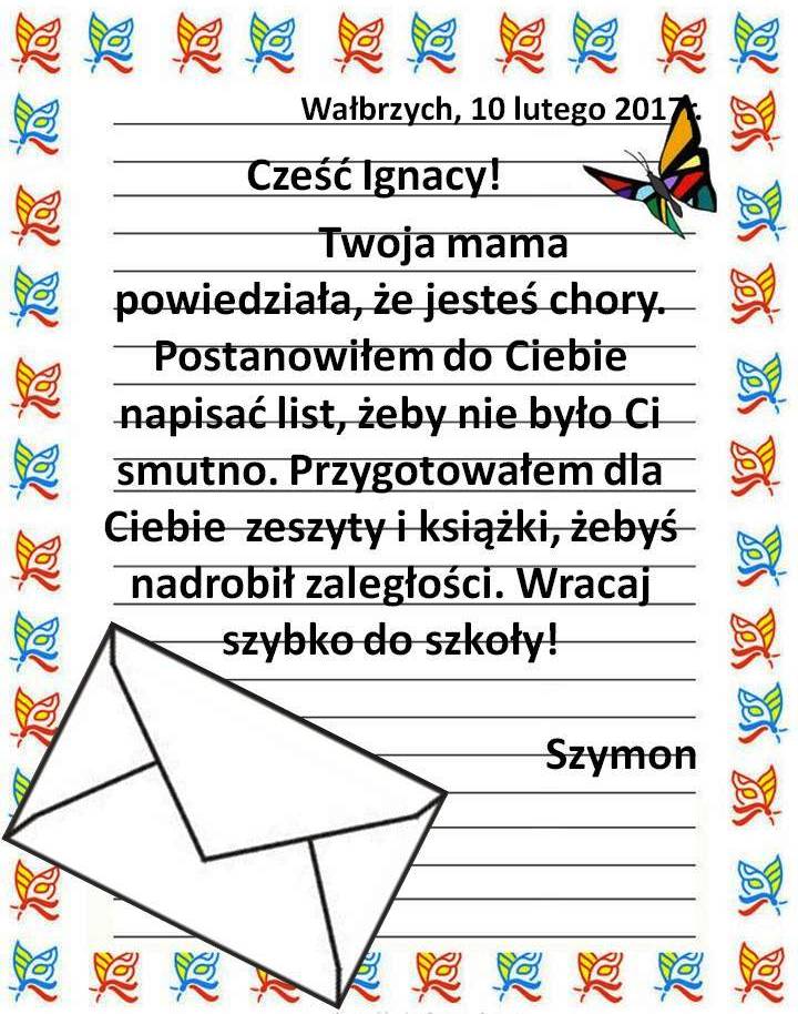 Wzór List Do Kolegi Klasa 4 Po dzwonku: Listy do chorych kolegów