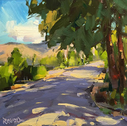 shadows oil painting paintings rehfeld cathleen landscape sun road shadow tree archival panel dead daily fine dailypaintworks