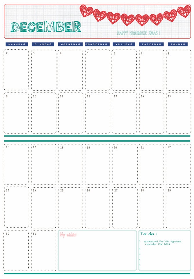 Villa Appelzee Calendar December www.appelzee.com