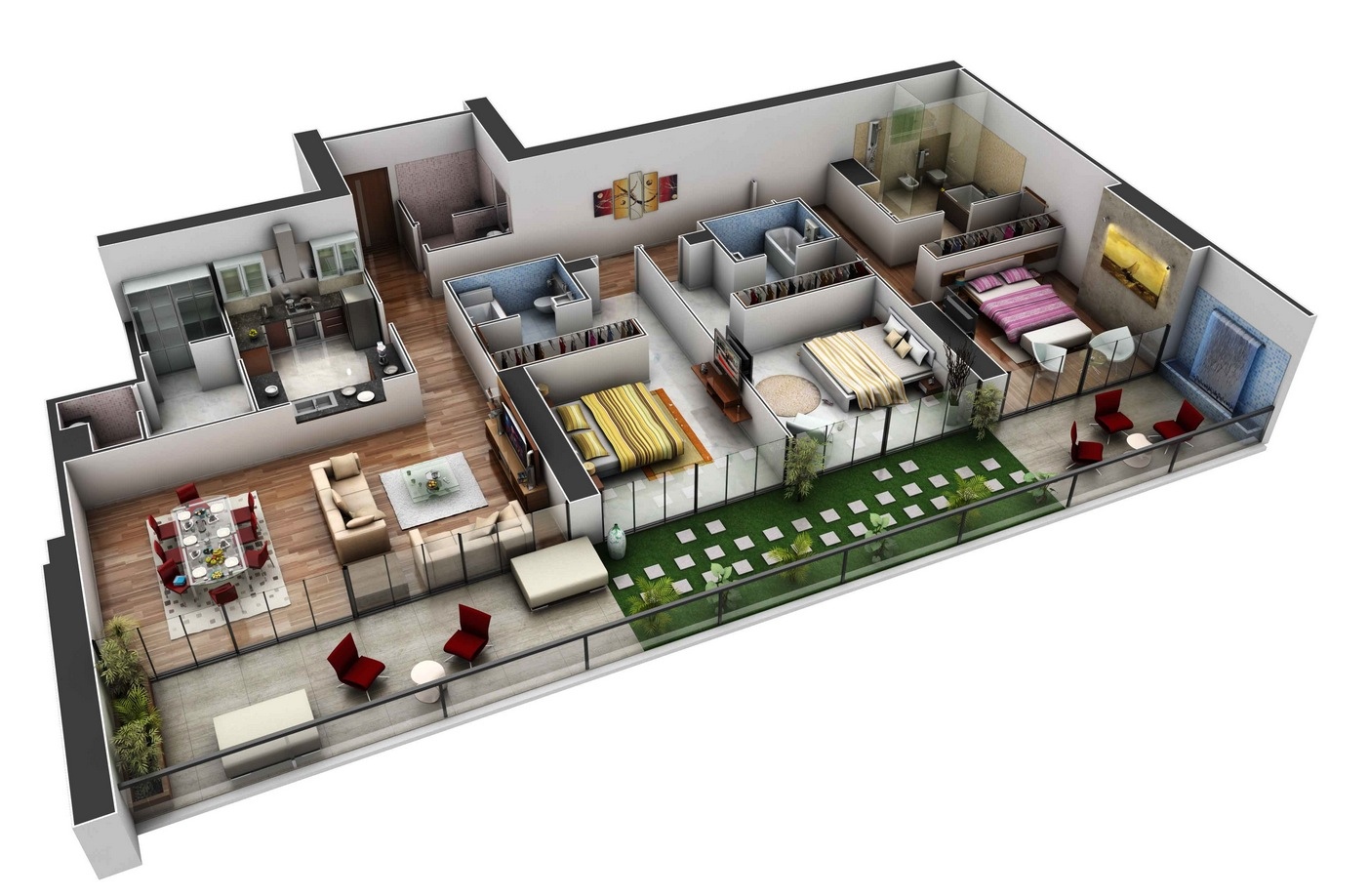 10 Contoh Denah Rumah Minimalis 3 Kamar Tidur 3d