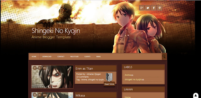 Shingedi No Kyojin Animme Blogger Template / Theme