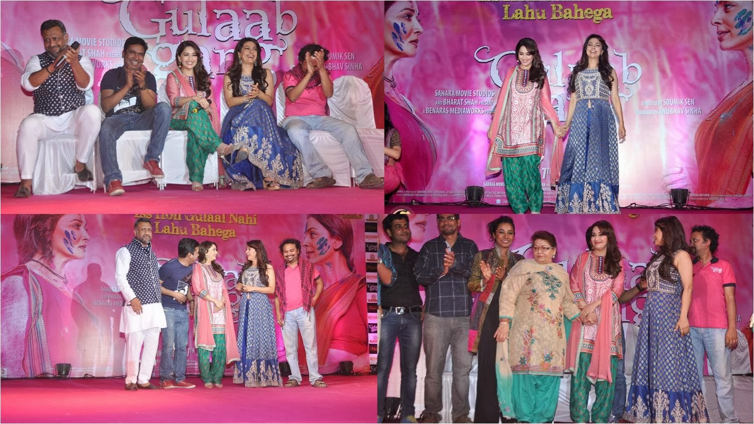 Madhuri Dixit, Juhi, Saroj Khan at Gulaab Gang trailer launch event Star studded Gulaab Gang trailer launch saw gorgeous Madhuri, stunning Juhi, renowned choreographer Saroj Khan and the team
