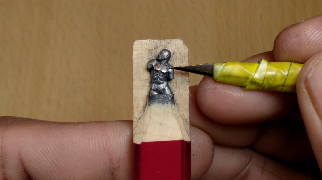 mahesh shiva pencil carving art torso on pencil lead.relief carving