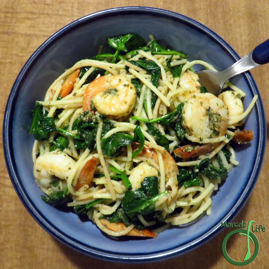 Morsels of Life - Shrimp Scampi - Shrimp, cooked with garlicky butter and herbs in a white wine sauce for a quick and easy (yet impressive) shrimp scampi. (Thrown in some spinach too, if you'd like!)