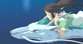 Chihiro flying through the air on the back of a horned beast in Spirited Away 2001 animatedfilmreviews.filminspector.com