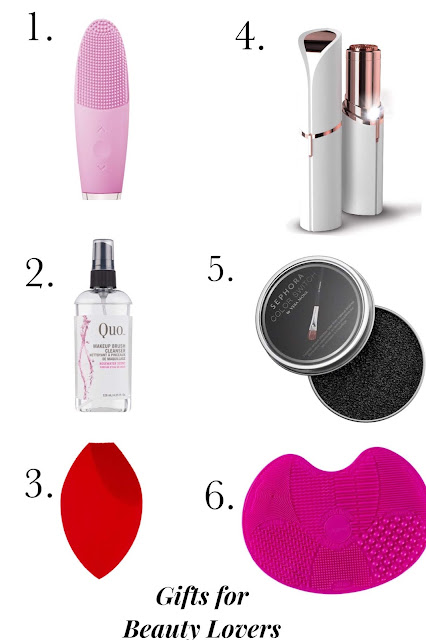 6 Beauty Gifts For A Beauty Lover (Silicone Facial Brush, Spot Cleaner, Makeup Sponge, Flawless Finish Facial Hair Remover, Color Switch, Sigma Brush Mat)