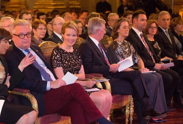 Queen Mathilde, King Philippe and Princess Claire of Belgium assist the Autumn Concert at the Royal Palace 