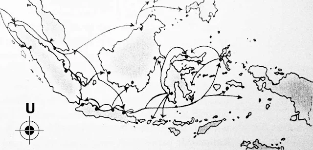 Map of the routes of Islam spreading in Indonesia