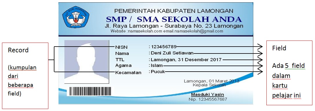 CONTOH FILE, RECORD, DAN DATABASE PADA KARTU PELAJAR (Tugas 2)