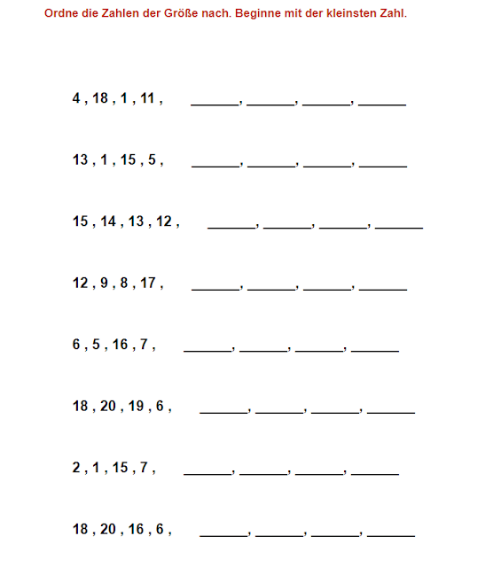 Ordne Die Zahlen Der Größe Nach