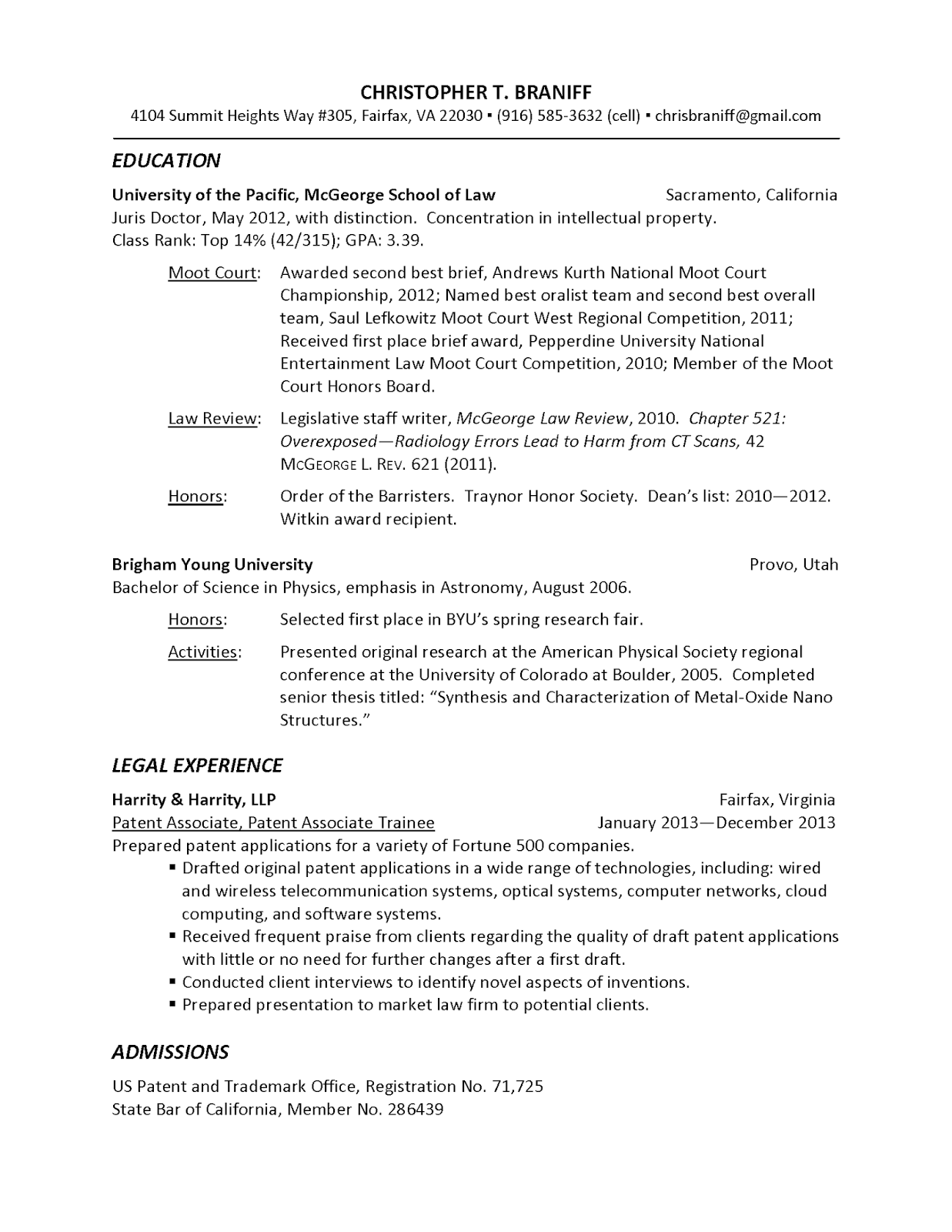 Pending bar admission resume