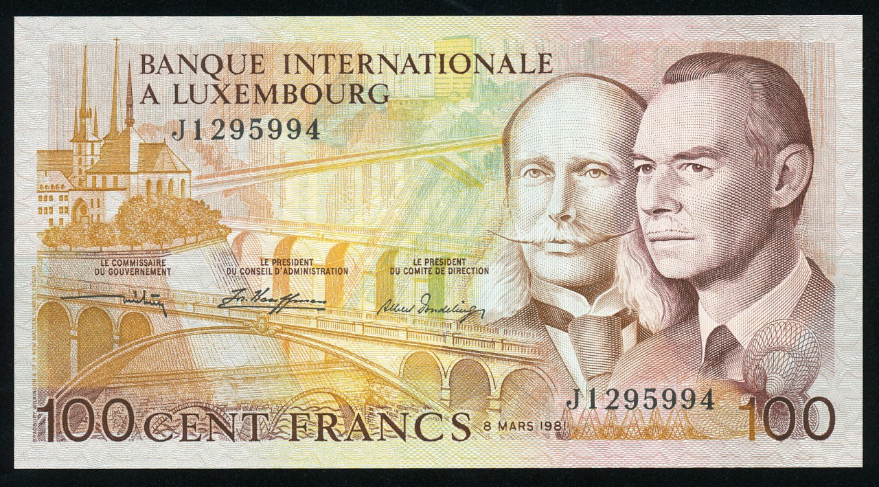Luxembourg banknotes 100 Francs note of 1981 Grand Duke Jean & Prince